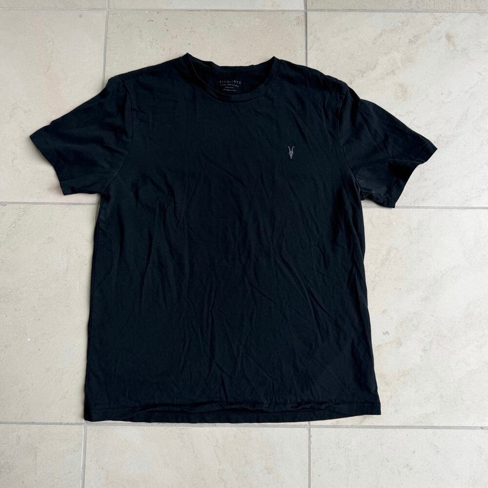 AllSaints Black Crewneck T Shirt XL Organic Cotton Logo Tee Minimalist